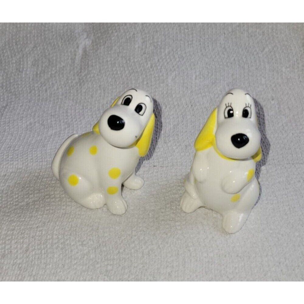 Vintage Norcrest Salt And Pepper Shakers K114 - Japan - White / Yellow Dogs
